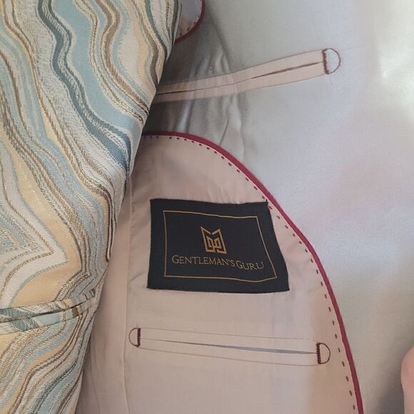 Gentlemens guru abstract print gold and champagne tuxedo jacket and vest - Picture 12 of 16